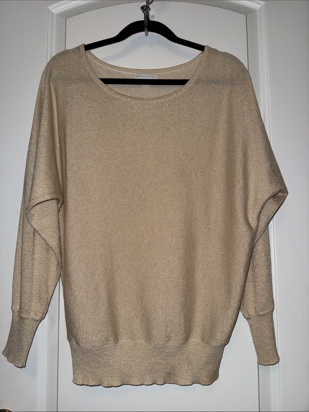 Metallic Gold Sweater sz S for Women NY&C, Dolman Sleeves and drop waist.